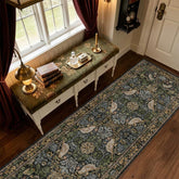 Hazo Haus Floral Kitchen Runner with birds and leaves pattern, ideal for high-traffic hallways
