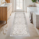Hazo Haus Light Grey 2x5 Boho Runner with floral pattern enhances entryway decor