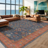 Hazo Haus navy blue rug for living room with comfortable texture and easy maintenance.