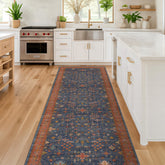 Hazo Haus navy blue runner rug 2x6 with non-slip backing for kitchen safety.