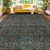 Hazo Haus vintage botanical pattern rug 8x10 enhances living room with timeless color and intricate detail.