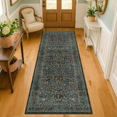 Hazo Haus vintage floral dark-green-black rug with bold botanical motifs for living spaces.