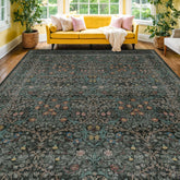 Hazo Haus washable dark green rug with vintage botanical design for living room ambiance