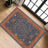Hazo Haus washable entry rug at the front door with non-slip backing for safety.
