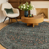 Hazo Haus washable round rug, 6ft, vintage floral circle adds a bold focal point.