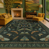 Hazo Haus dark green insect area rug top view adds durable 8x10 elegance to living rooms