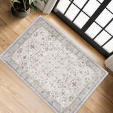 Hazo Haus washable 2x3 entryway rug with floral accent offers welcoming durability.