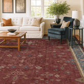 Hazo Haus Oriental 8x10 burgundy rug enhances room ambiance with a rich centerpiece