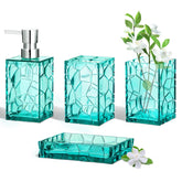 HBlife teal acrylic bathroom collection seen from the front with crystal-like shine