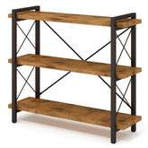 HCHQHS Bookshelf 3-Tier front view with rustic wood and metal frame for versatile storage