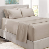 Hearth & Harbor deep-pocket fitted sheet secures tall mattresses with a smooth surface.