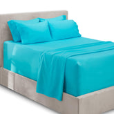 Hearth and Harbor Beach Blue queen fitted sheet demonstrates deep pocket compatibility