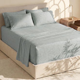 Hearth & Harbor deep-pocket fitted sheet on a plush mattress for secure fit