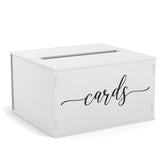Heather and Willow wooden wedding card box with slot and lid for elegant guest cards.