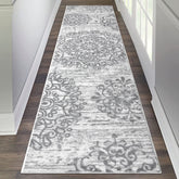 HEBE RUGS hallway runner 2x8 grey, front view, highlighting plush, comfortable texture.