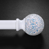 Hei! Dear white curtain rod with mosaic ball finials enhances style and light reflection.