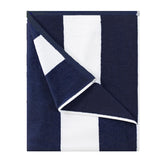 HENBAY cotton oversized beach towel with navy stripe, ideal for lounging after sun