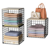 Hencawima stackable closet organizers with wood top for versatile wardrobe storage.