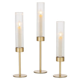 Hewory Gold hurricane candle holders set of 3 elevates tables with warm brass glow.
