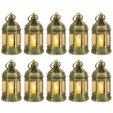 Hewory gold mini lantern with Moroccan hexagon design for chic decor.