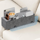 Heyife sofa armrest caddy with four pockets keeps remotes organized.