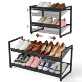 HHOKEM expandable two-tier rack shown in a cozy entryway for adaptable storage