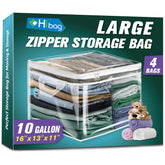HIBAG 10 Gallon storage bag for clothes shown in closet, maximizing space.