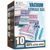 HIBAG 10J jumbo vacuum bags in a closet for space saving.
