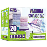 HIBAG vacuum bags with electric pump in use, showing rapid air removal for space saving.