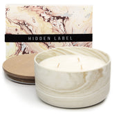 Hidden Label Vanilla Caramel Soy Candle jar with matte finish for cozy living room ambiance