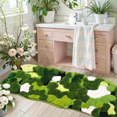 Hifuwan cute green moss bathroom runner, angle 01, plush and non-slip for safety