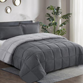 HIG grey queen comforter set with reversible two-tone design for versatile styling.