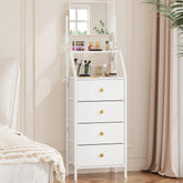 HIGDBFE 4-drawer dresser with mirror for compact bedrooms and grooming routines.