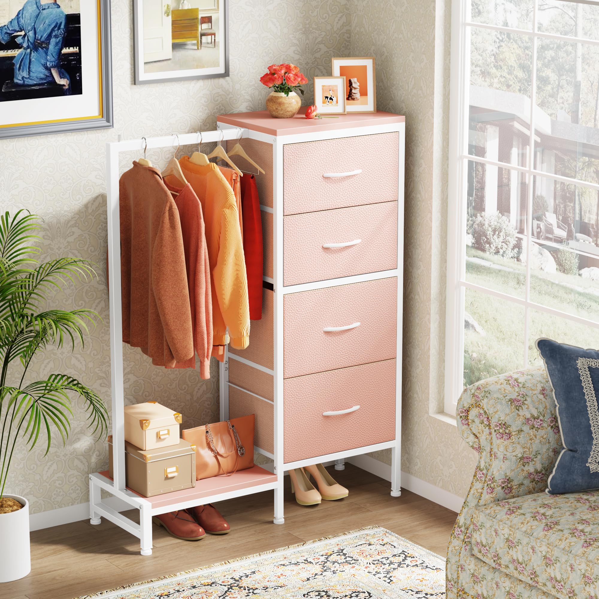 HIGDBFE dresser shows shoe storage below for tidy entryways