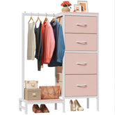 HIGDBFE dresser with hanging rack front view showing organized closet space