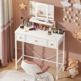 HIGDBFE vanity desk with mirror and lights for compact spaces.