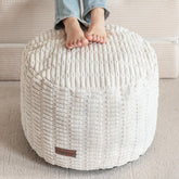 HIGOGOGO pouf ottoman beige front view highlighting plush comfort and versatile seating