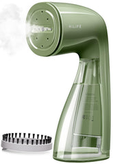 HiLIFE steamer olive-green handheld design for quick wrinkle removal at home.
