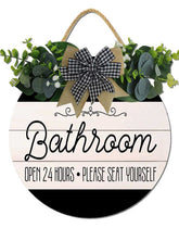 Hilonret bathroom sign round wood open 24h, doorway decor