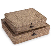Hipiwe flat woven bin with small lid for compact desk storage