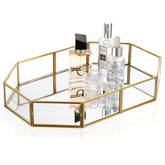 Hipiwe gold perfume tray with glass mirror for an elegant vanity display