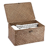 Hipiwe wicker shelf baskets with lid in natural seagrass for tidy storage