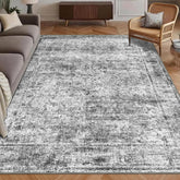 HIRUG washable area rug 5x7 in graphite mist with non-slip backing.