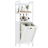 Hitnet Bamboo Tilt Out Hamper front view with ventilated slatted design for breathable storage.
