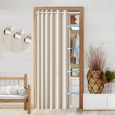 HMYI blackout faux linen doorway curtain in sand blocks light for privacy.