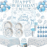 HOAKWA seashell party plates 9-inch with blue line-art design for coastal celebrations.