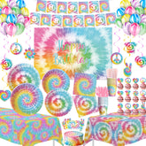 HOAKWA Tie Dye Plates 9in display bold rainbow swirls for festive meals