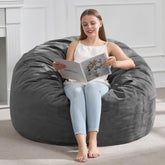 Hobestluk 3ft bean bag chair close-up showing memory foam filling for support.