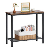 Hoctieon 2-tier end table with rustic brown finish, ideal for living room decor.