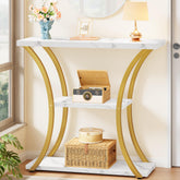 Hoctieon 3-tier console table with gold frame ideal for elegant entryways.